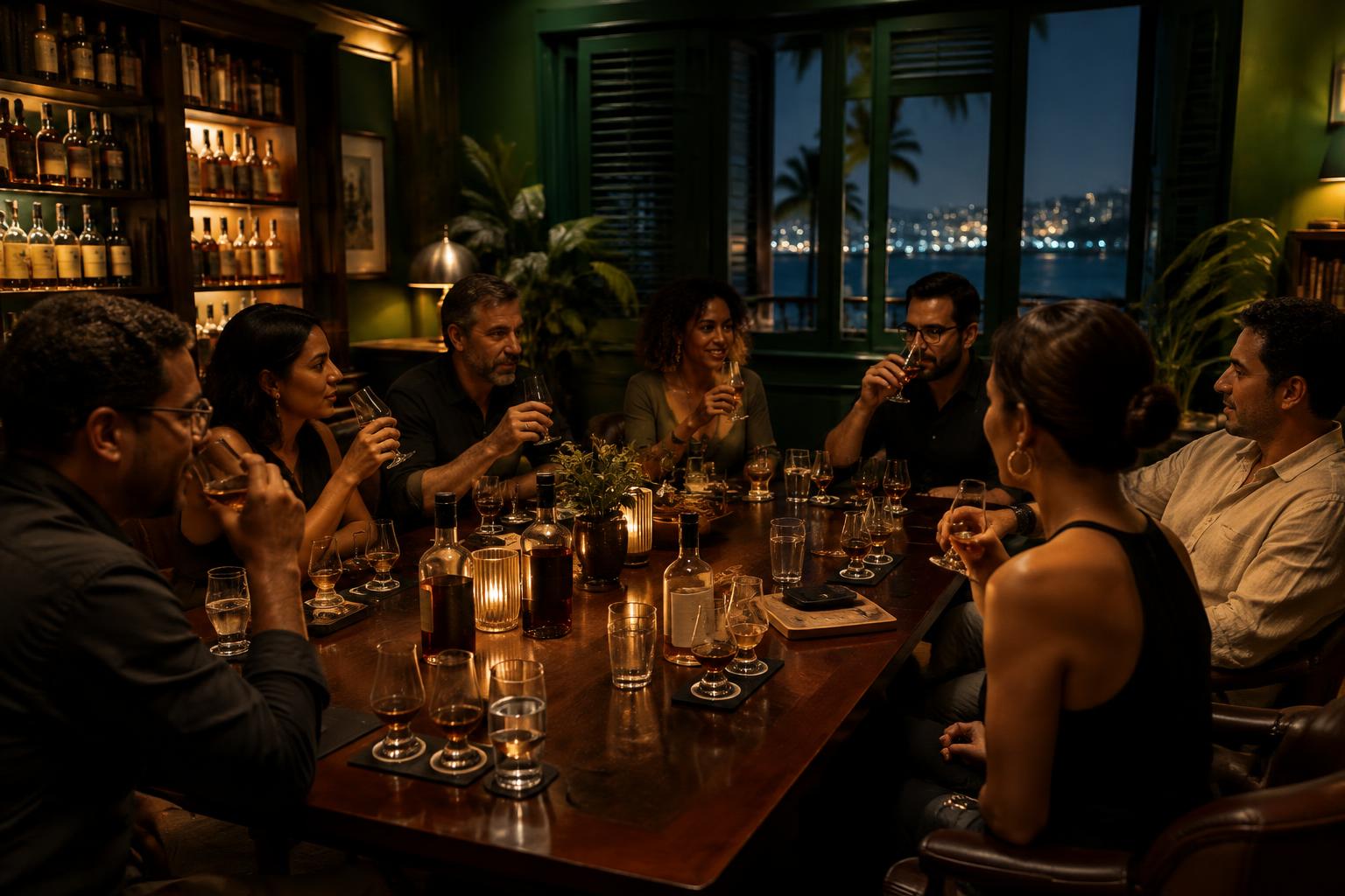 Confrades reunidos em uma degustação de whisky